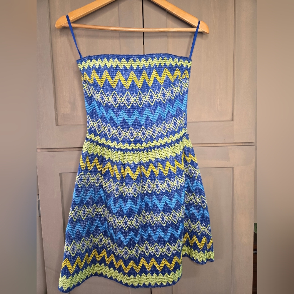 Dina Be Blue and Yellow Strapless Dress
